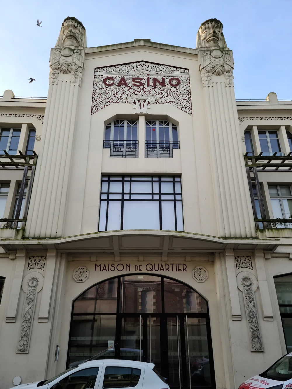 Casino cinema building converted to Maison de Quartier, Art Deco facade in Saint-Quentin