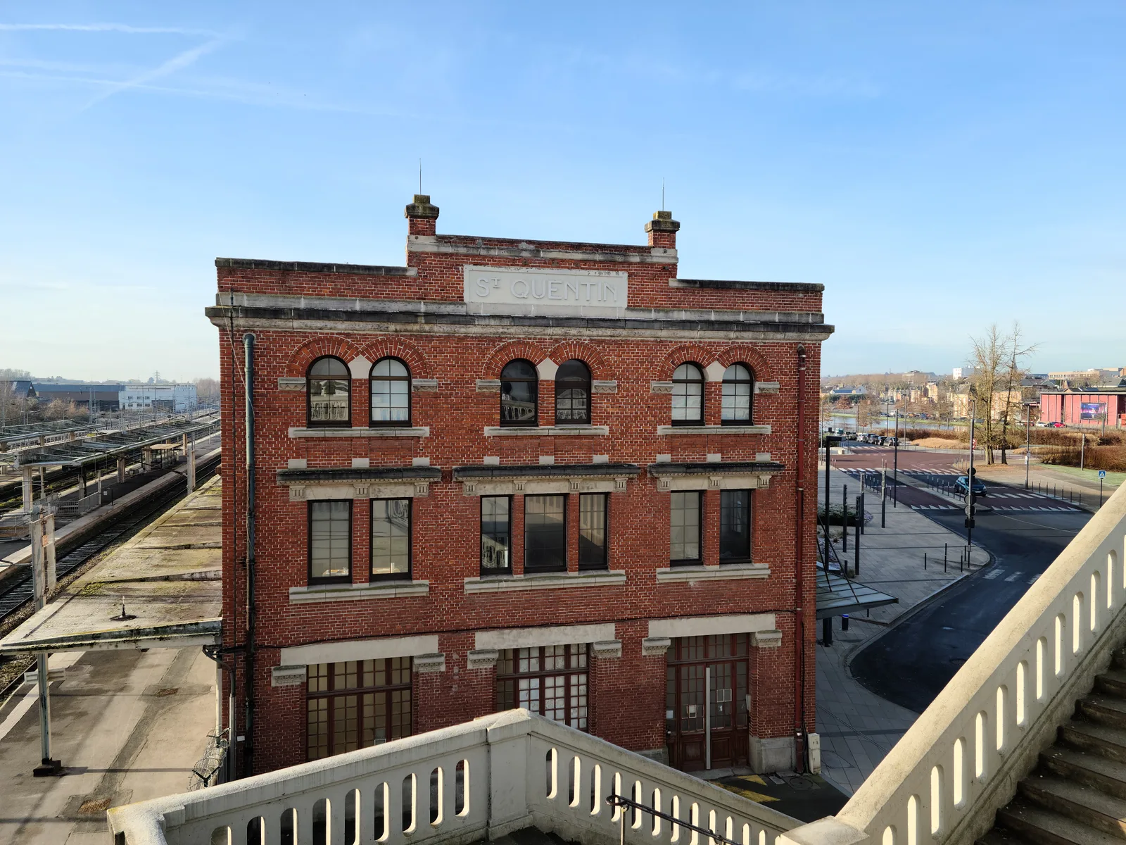 Historic brick railway heritage building at Saint-Quentin's train station